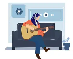 Flat illustration of a musician playing guitar designed by graphic design student for storytelling practice