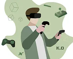 Technology-themed illustration by graphic design student highlighting gaming and virtual reality concepts